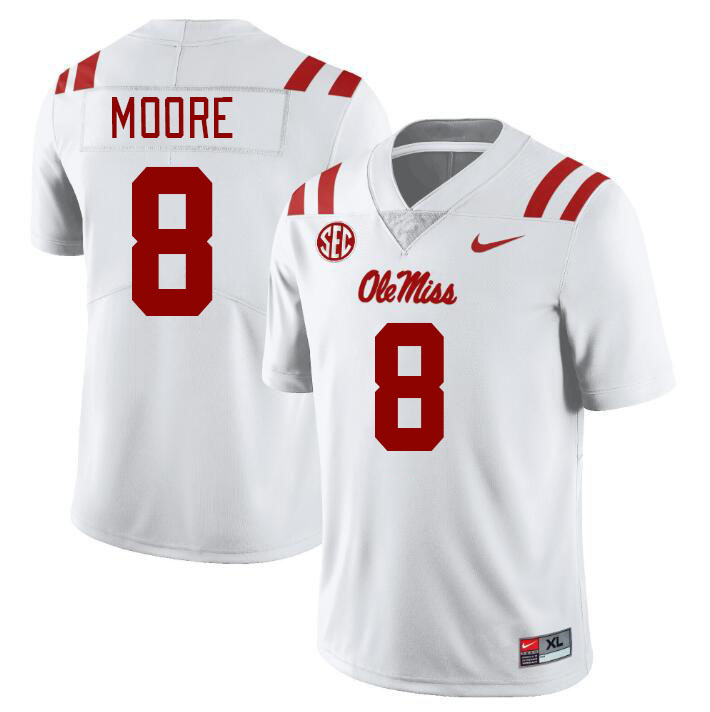 Ole Miss Rebels #8 Elijah Moore College Football Jerseys Stitched Sale-White